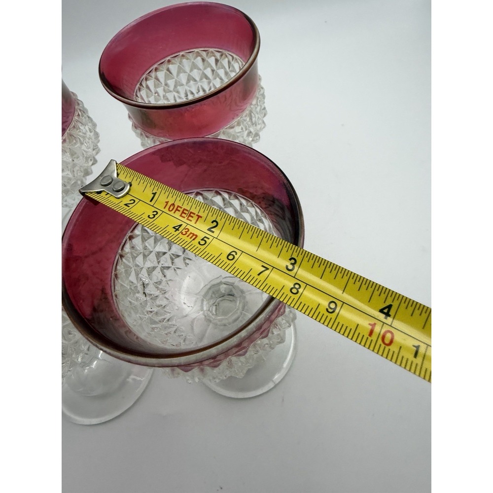 Set Of 4 Vintage Indiana Glass Ruby Flashed Diamond Point Glasses 5.5 - Picture 4 of 8